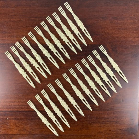 Vintage Carved Celluloid Appetizer Forks & Holder - Picture 8 of 9